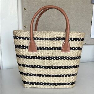 Hat Attack Striped Woven Tote Bag - Tan and Black